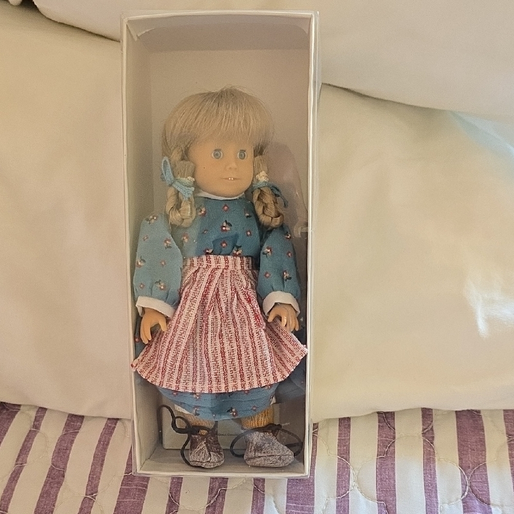 American Girl Miniature Blue and Red Striped Doll with Braided Hair